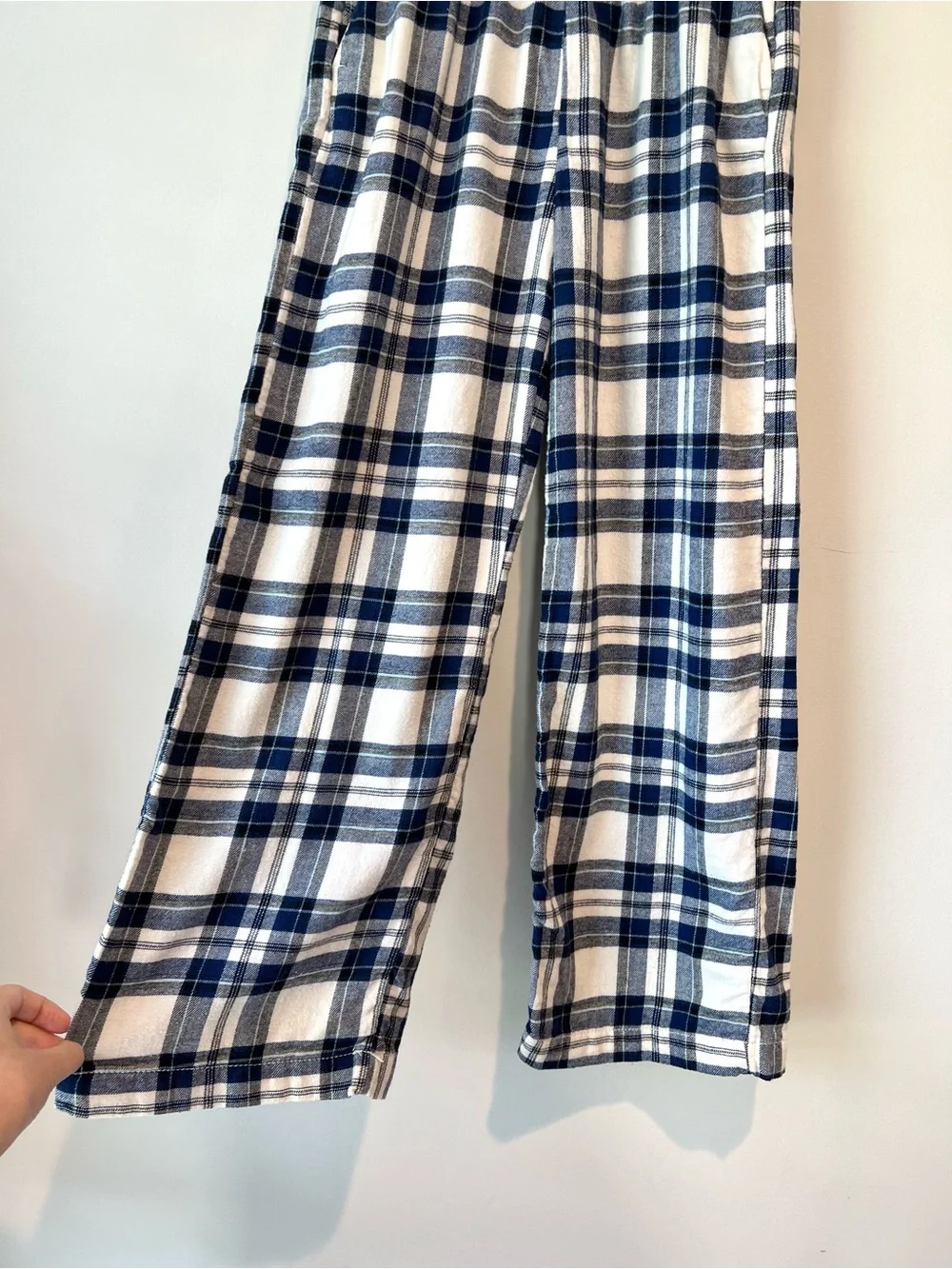 H&M Kids Blue & White Plaid Wide Leg Cotton Pajama Pants Lounge Size 14 / 11-12Y
